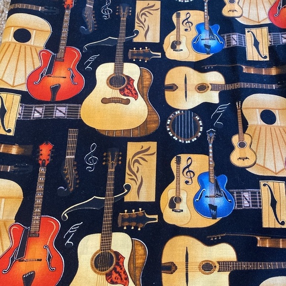 Max Boxxer Vtg Hawaiian Cotton Guitar Musical S/S Mens Camp Shirt Sz Medium - Picture 2 of 7